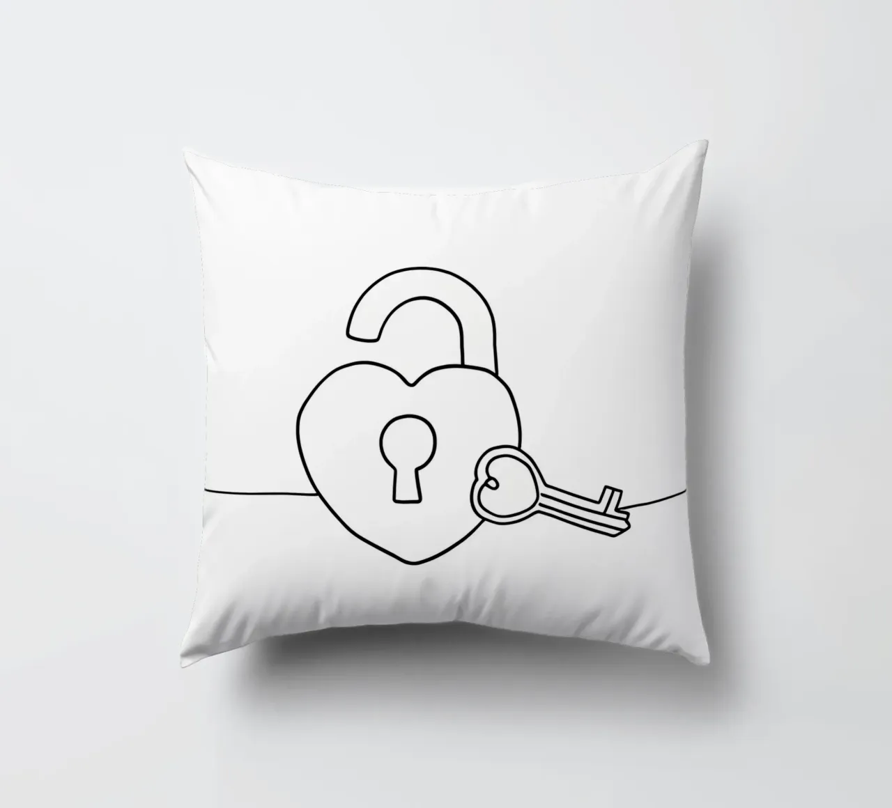 Valentines Day Heart Lock And Key - Minimalist Line Art decorative cushion by Viv Line Art