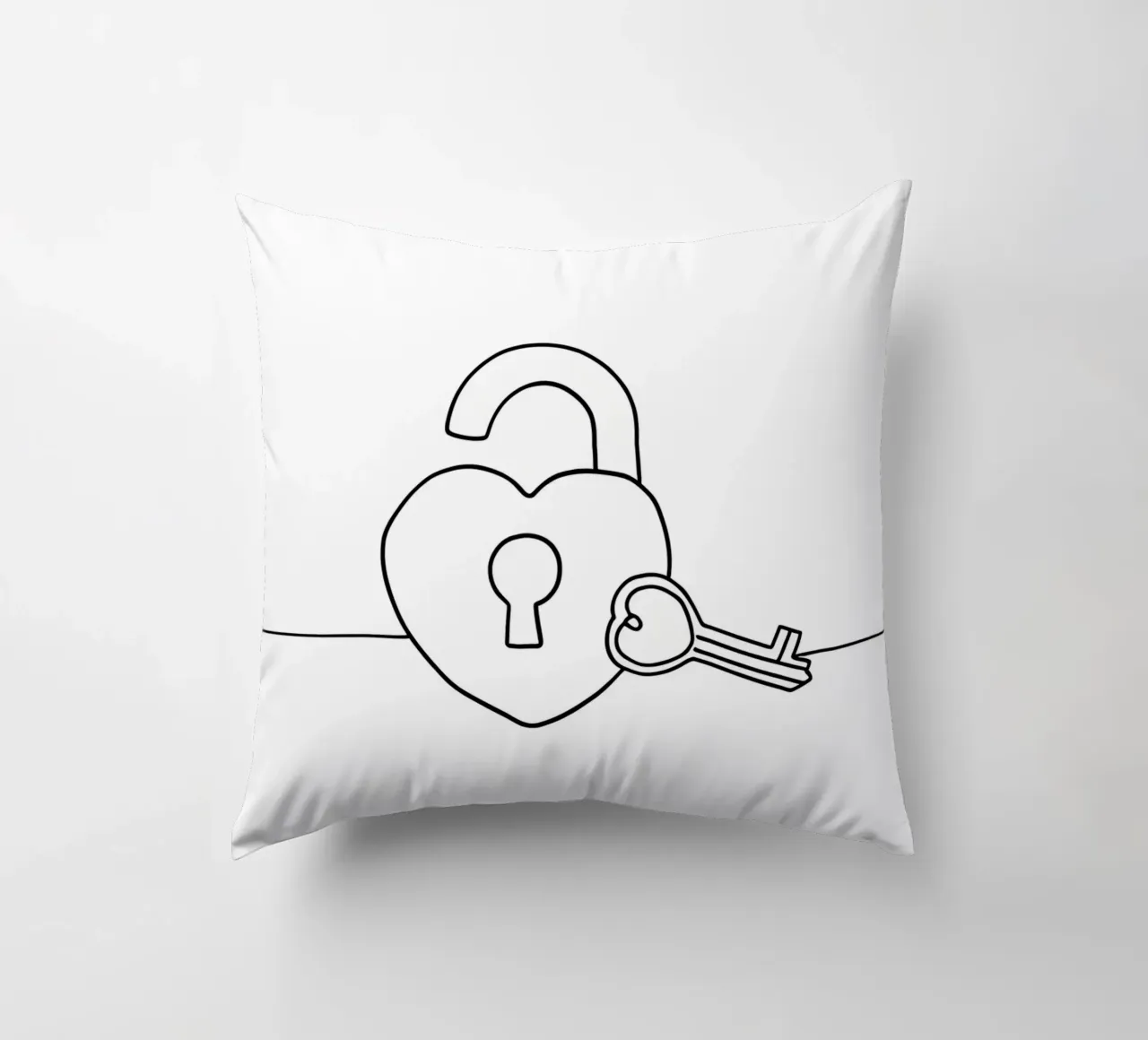 Valentines Day Heart Lock And Key - Minimalist Line Art decorative cushion by Viv Line Art