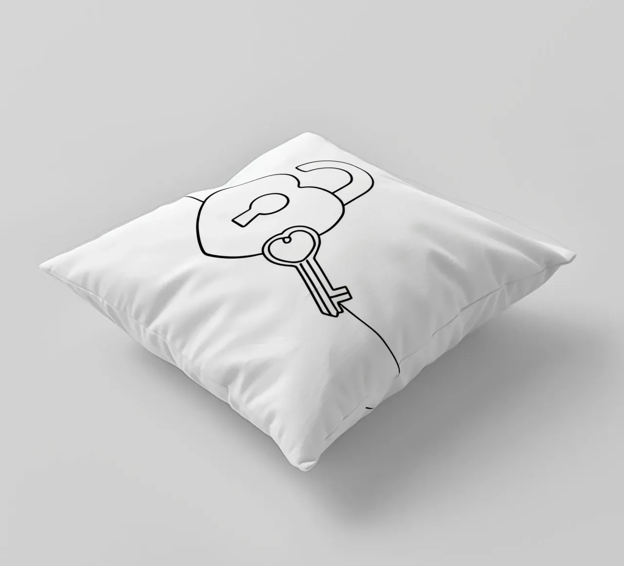 Valentines Day Heart Lock And Key - Minimalist Line Art decorative cushion by Viv Line Art