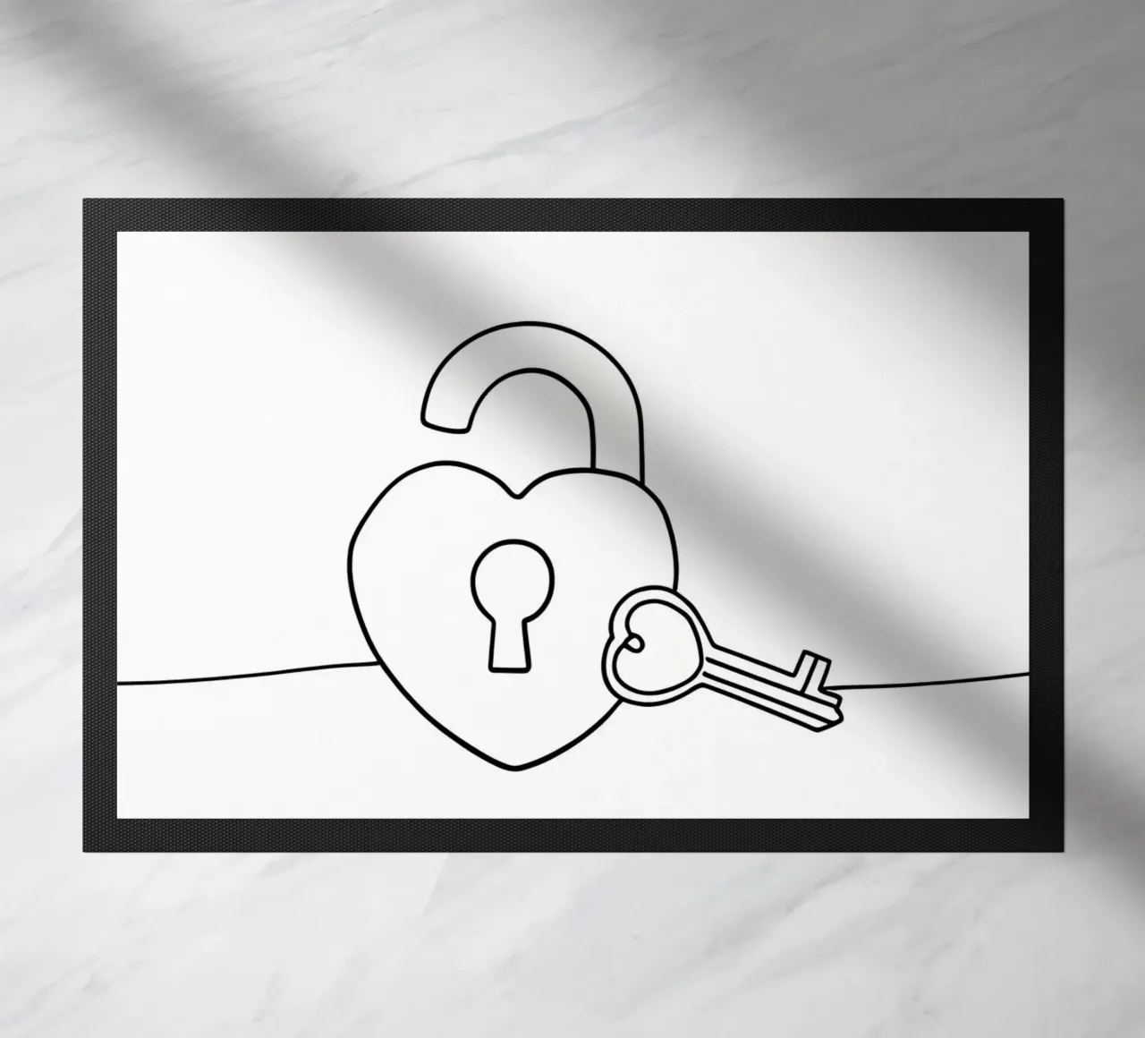 Valentines Day Heart Lock And Key - Minimalist Line Art doormat by Viv Line Art
