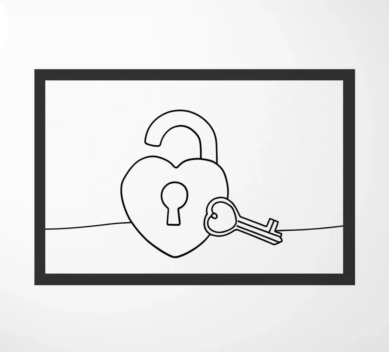 Valentines Day Heart Lock And Key - Minimalist Line Art doormat by Viv Line Art