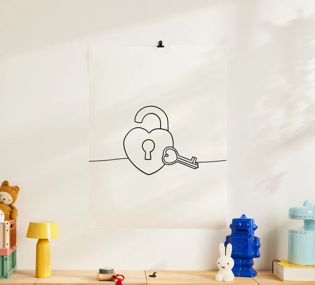 Valentines Day Heart Lock And Key - Minimalist Line Art hahnemühle by Viv Line Art
