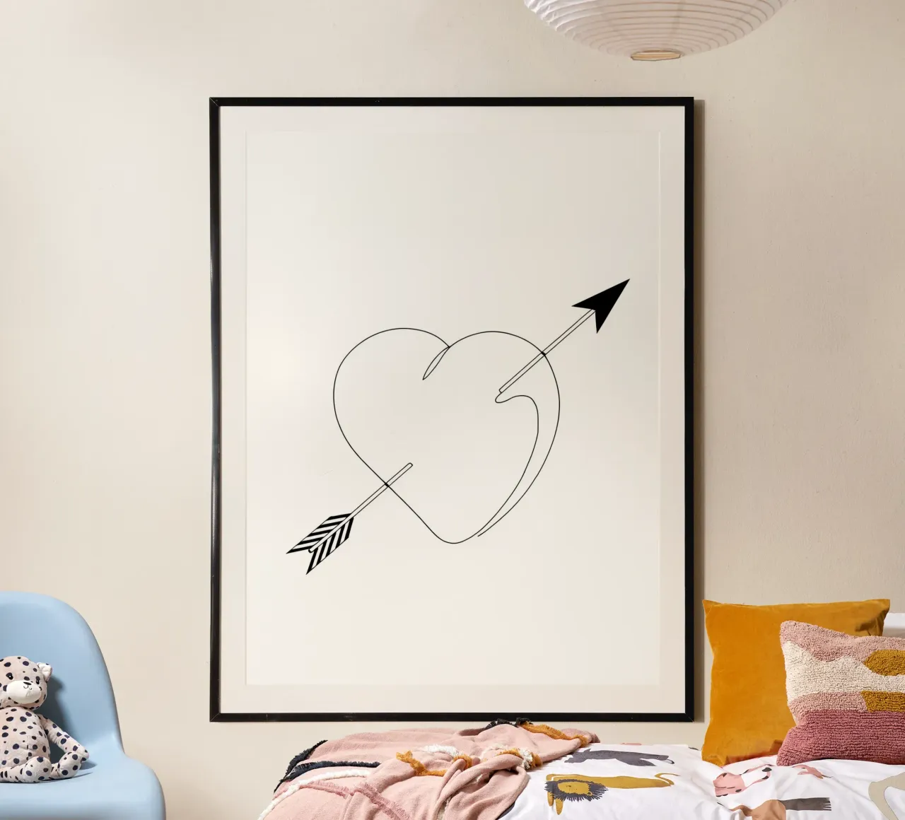 Valentines Day - Line art minimalista poster con telaio in legno da Viv Line Art