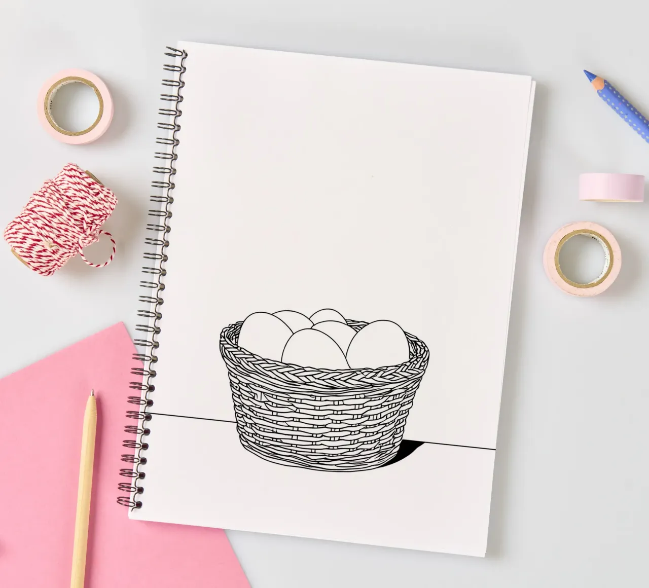 Eggs in Basket - Minimalist Line Art spiral notebook by Viv Line Art