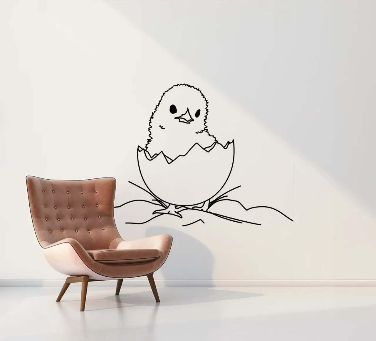 Poussin en coquille d'œuf - Dessin au trait minimaliste papier peint photo de Viv Line Art