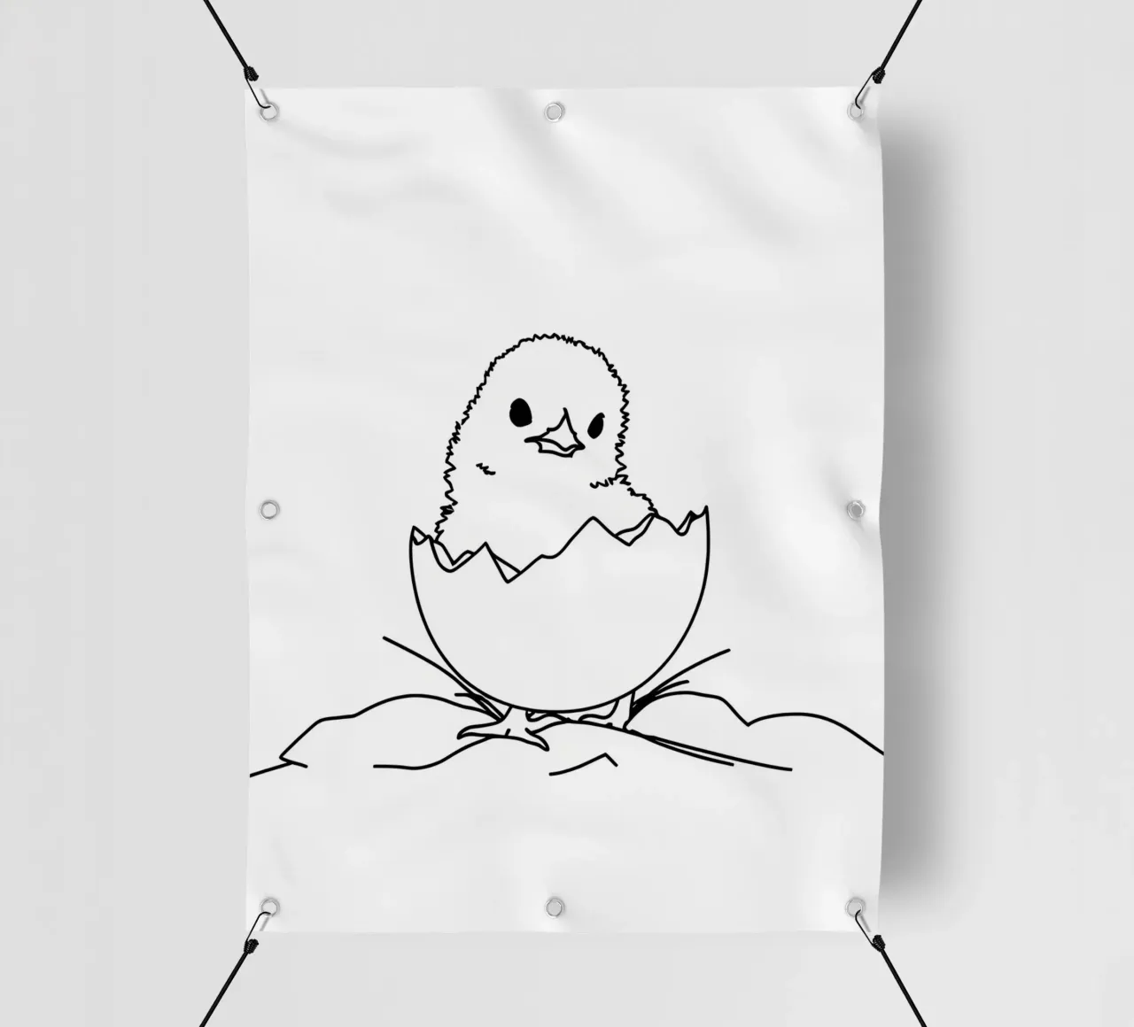 Pulcino in guscio d'uovo - Line art minimalista telo in pvc da Viv Line Art