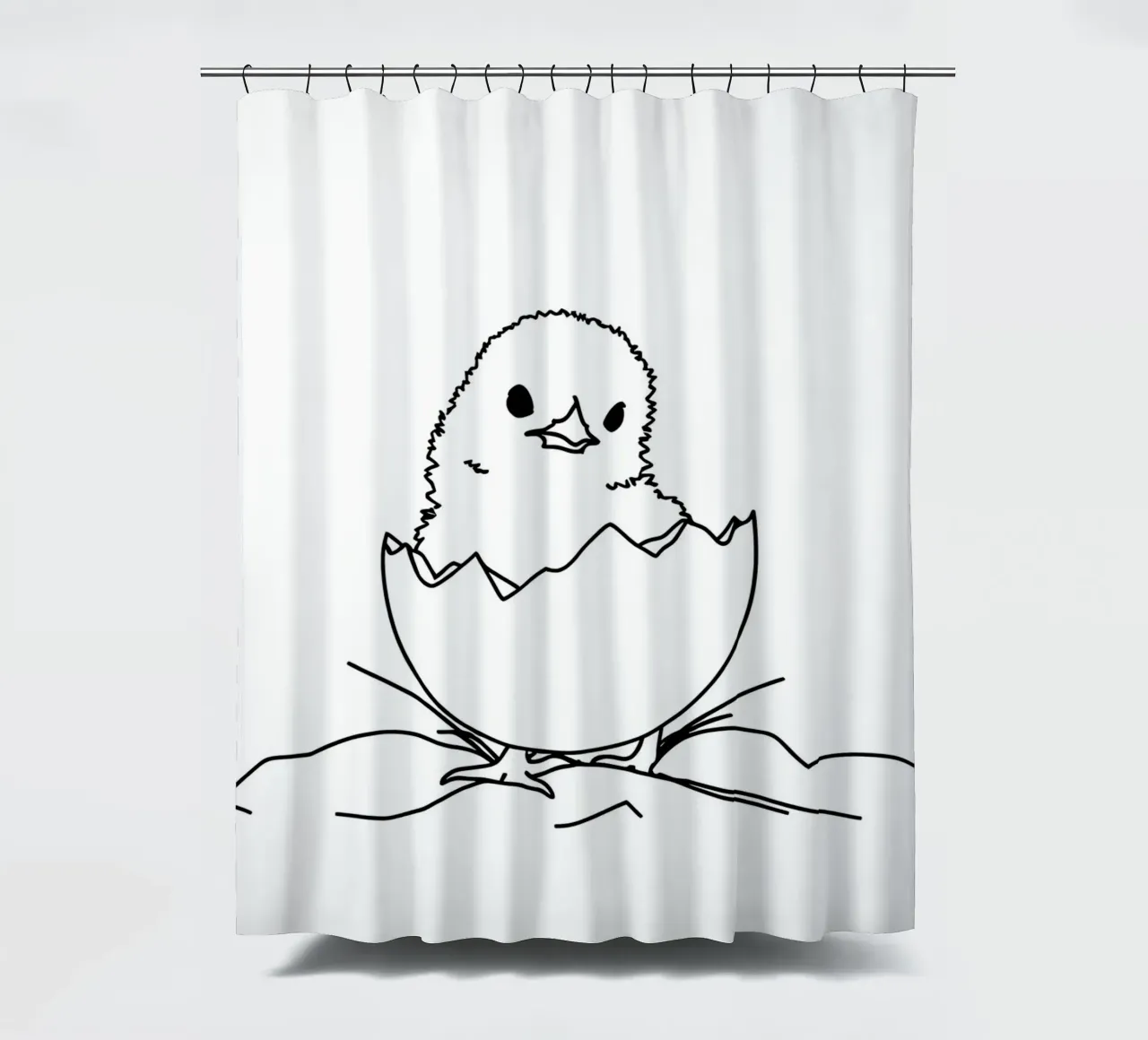 Chick In Eggshell - Minimalist Line Art shower curtain by Viv Line Art
