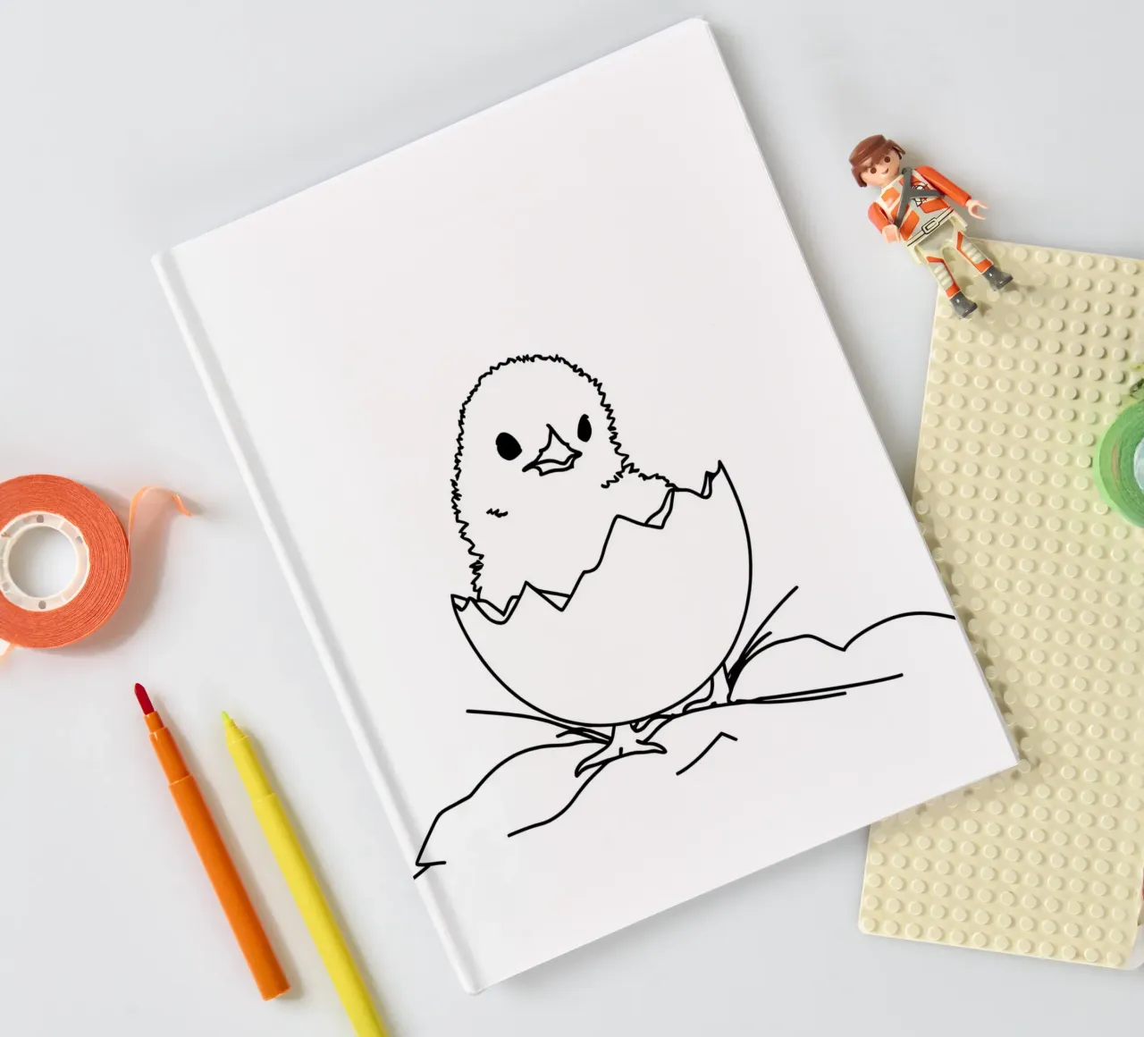 Chick In Eggshell - Minimalist Line Art notebook by Viv Line Art