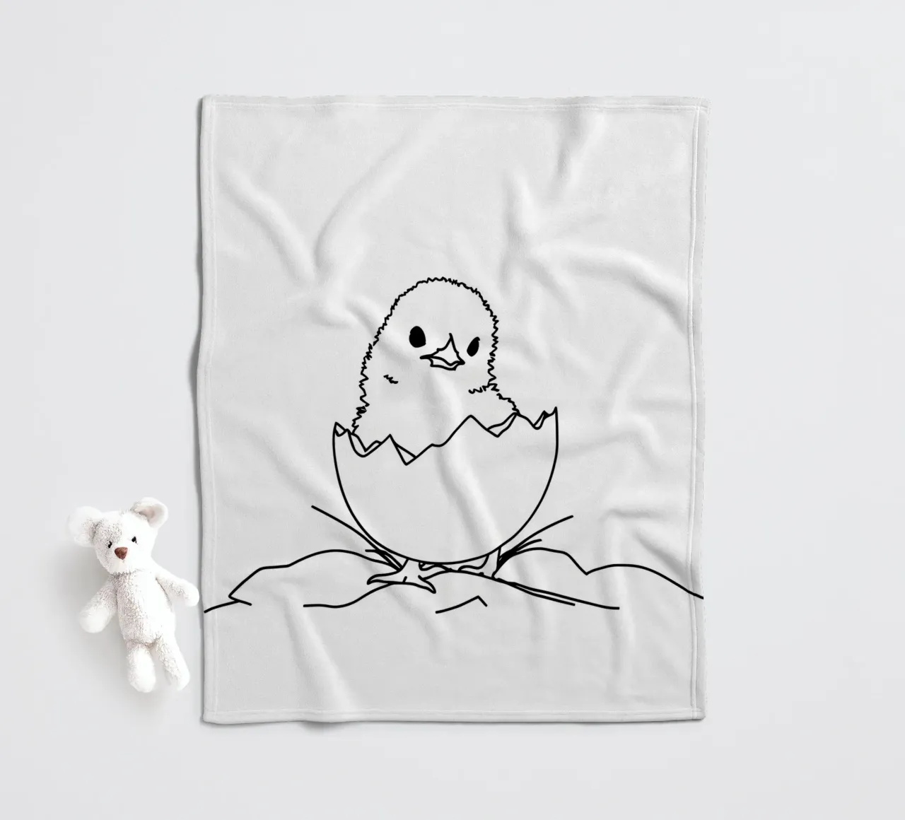 Pulcino in guscio d'uovo - Line art minimalista coperta in pile da Viv Line Art