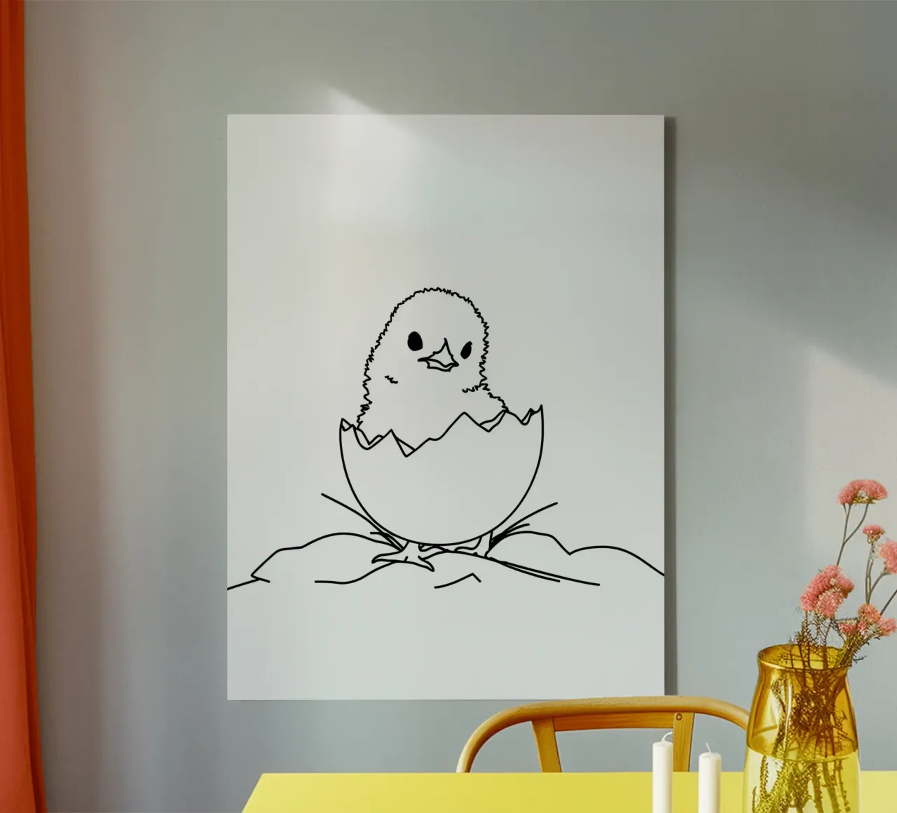 Chick In Eggshell - Minimalist Line Art canvas by Viv Line Art