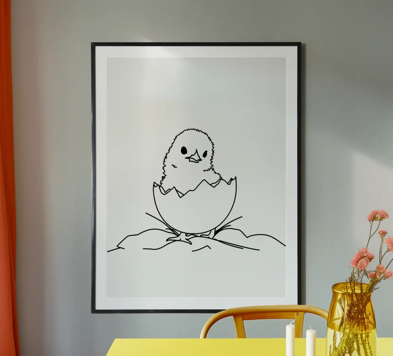 Pulcino in guscio d'uovo - Line art minimalista carta hahnemühle da Viv Line Art
