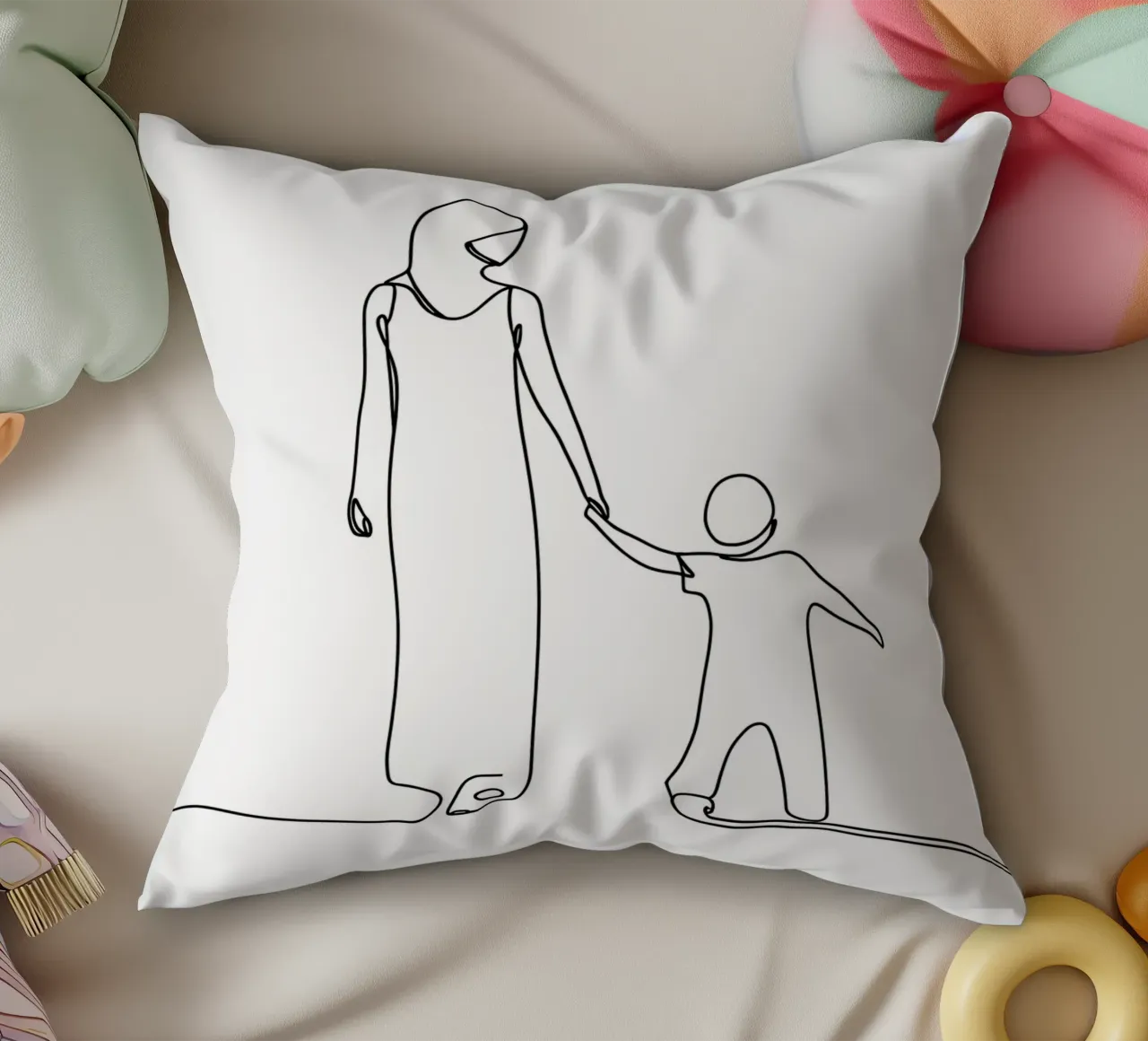 Madre e figlio - Line art minimalista cuscino da Viv Line Art
