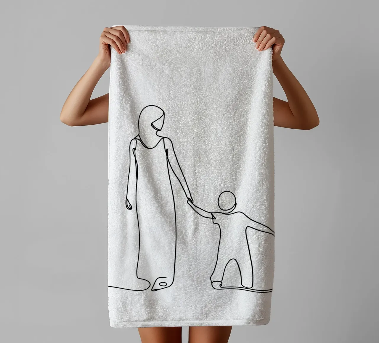 Mother And Cild - Minimalist Line Art towel by Viv Line Art