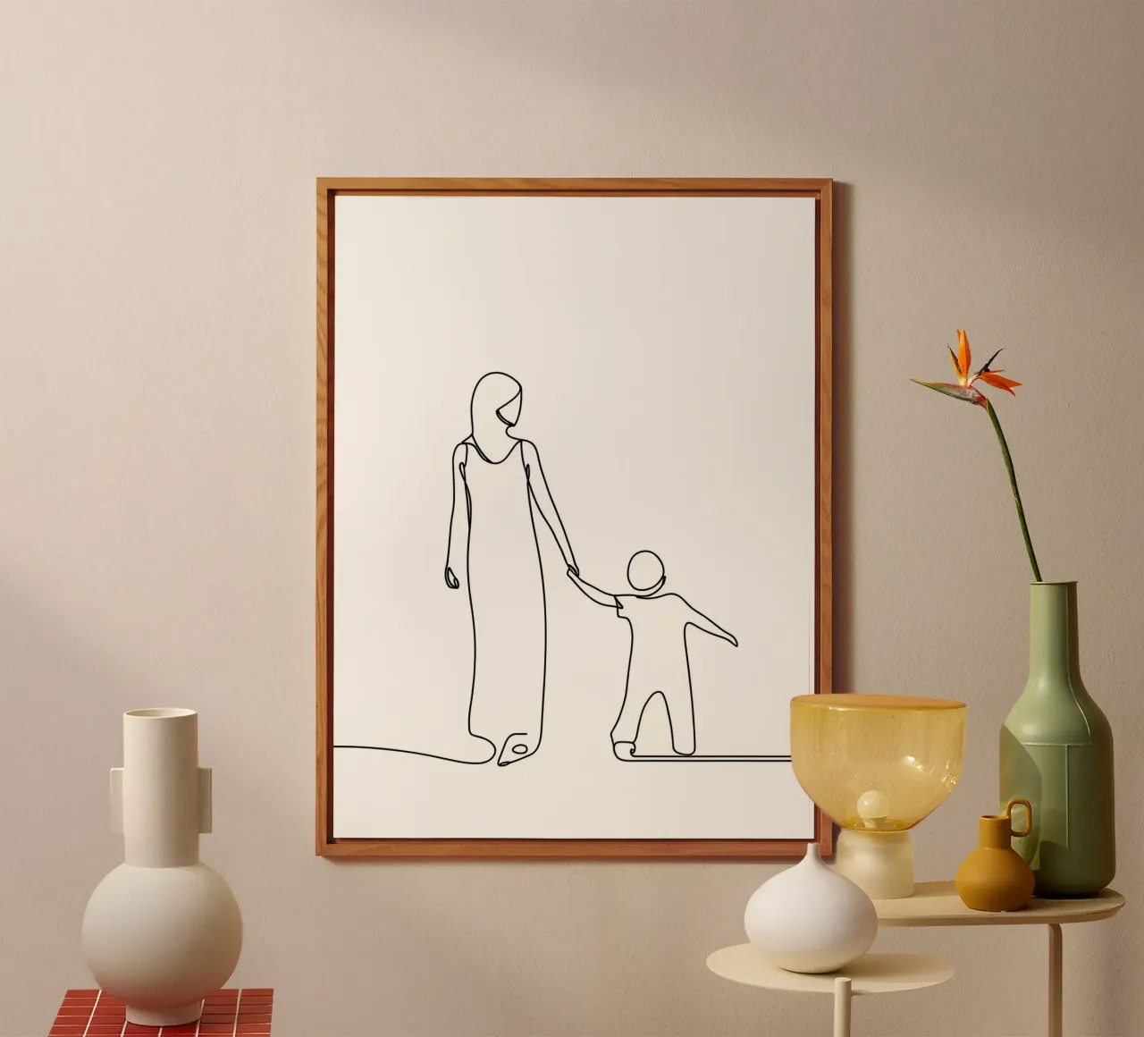 Madre e figlio - Line art minimalista alluminio dibond da Viv Line Art