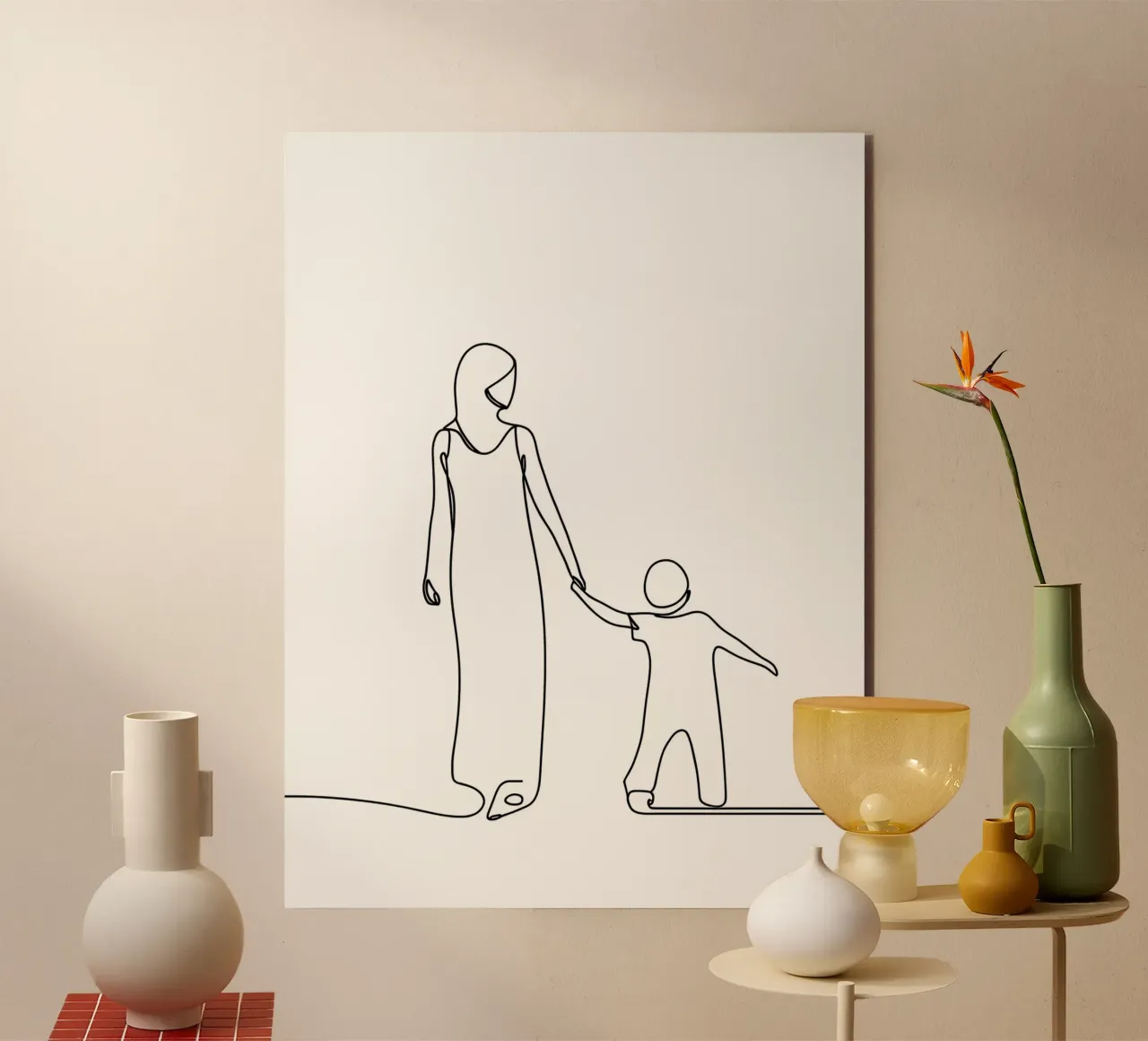Madre e figlio - Line art minimalista alluminio dibond da Viv Line Art