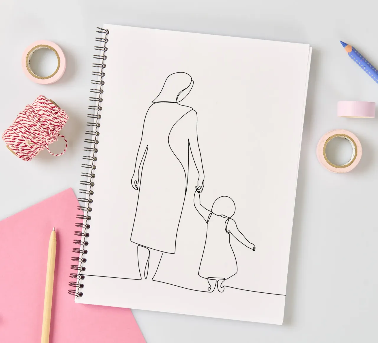 Mother And Child - Minimalist Line Art spiral notebook by Viv Line Art