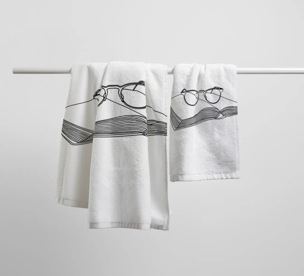 Glasses On Open Book- Minimalist Line Art towel by Viv Line Art