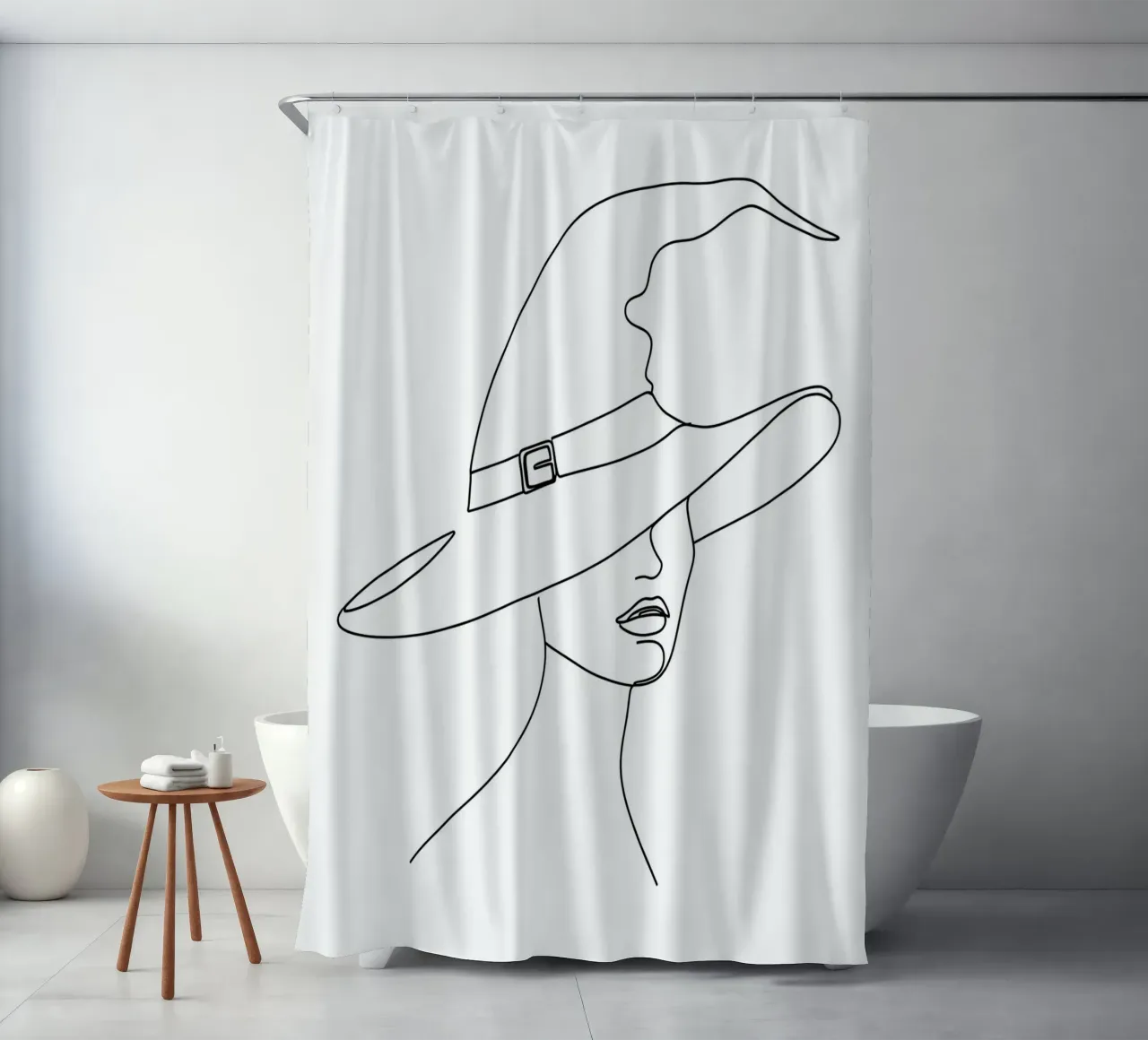 Witch Hat - Minimalist Line Art shower curtain by Viv Line Art