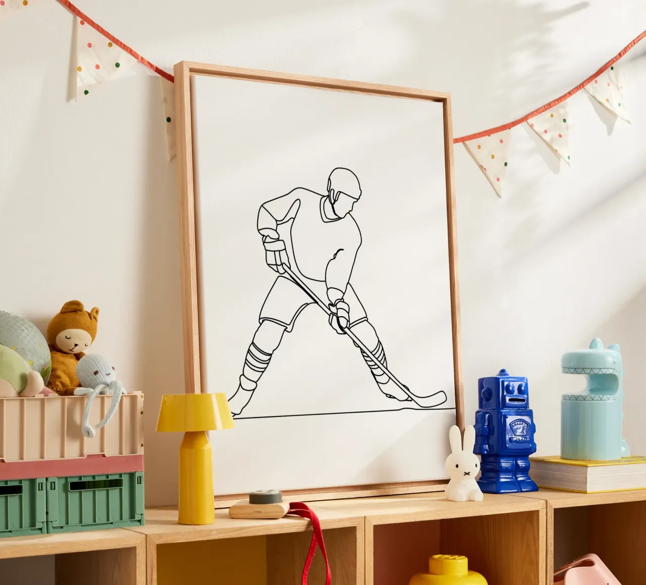 Ice Hockey - Minimalist Line Art canvas with Floater frame by Viv Line Art