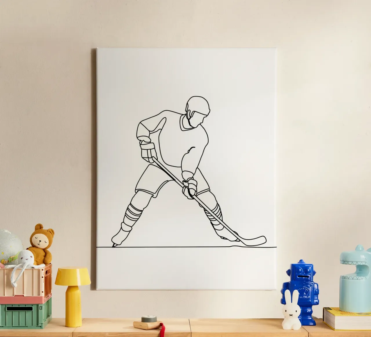 Ice Hockey - Minimalist Line Art canvas with Floater frame by Viv Line Art