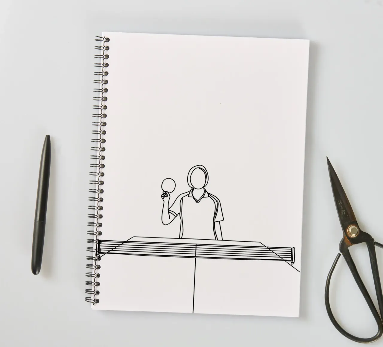 Table Tennis Player - Minimalist Line Art spiral notebook by Viv Line Art