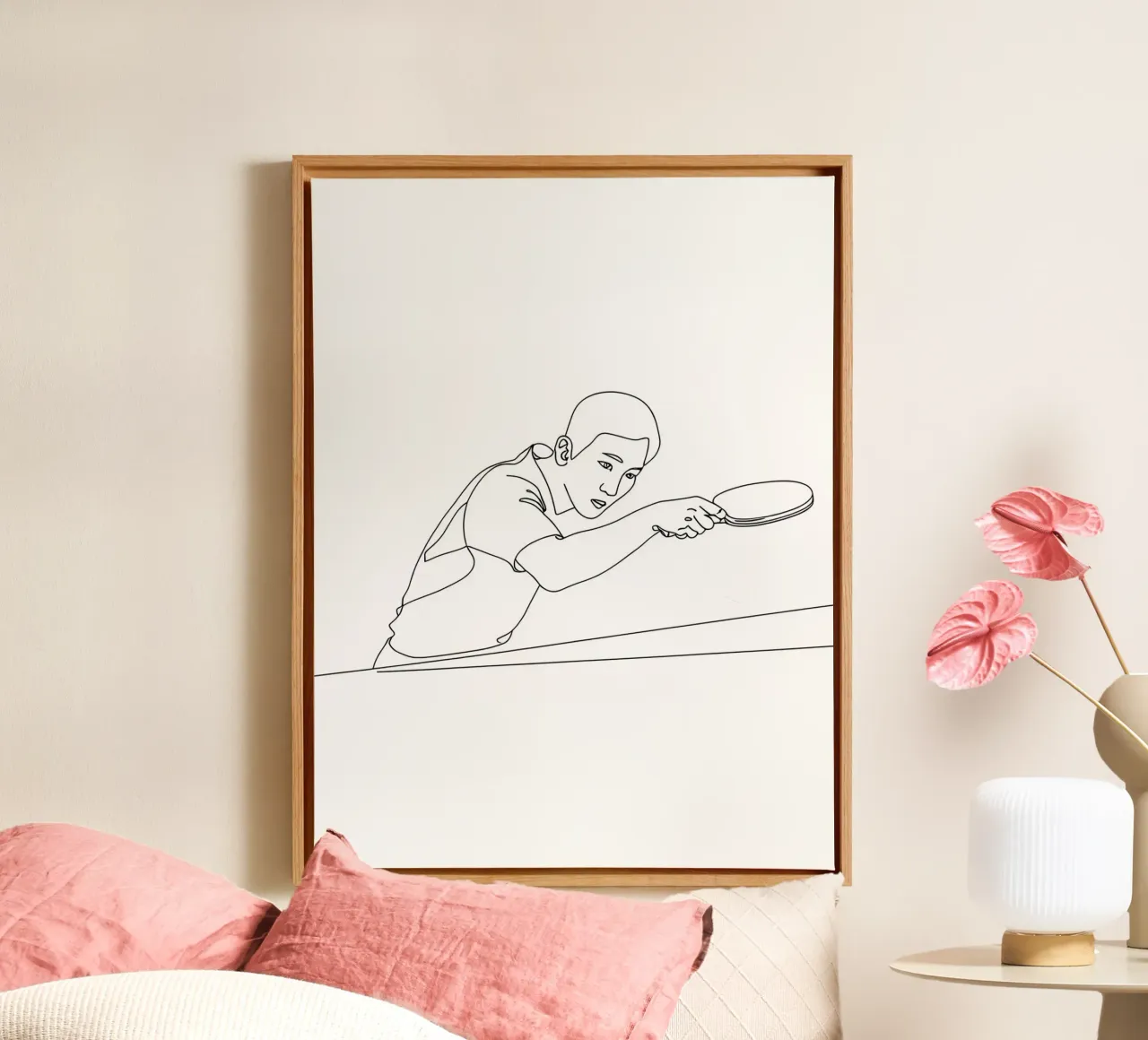 Table Tennis Player - Minimalist Line Art canvas with Floater frame by Viv Line Art
