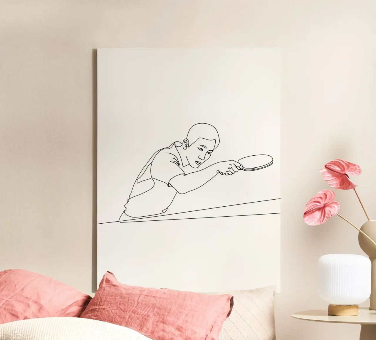 Table Tennis Player - Minimalist Line Art canvas with Floater frame by Viv Line Art