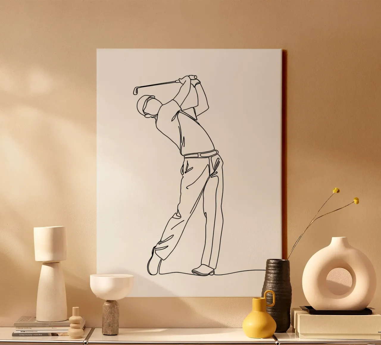 Golfer - Minimalist Line Art canvas with Floater frame by Viv Line Art