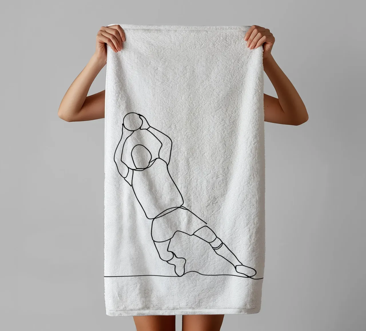 Gardien de but - Dessin au trait minimaliste serviette de bain de Viv Line Art