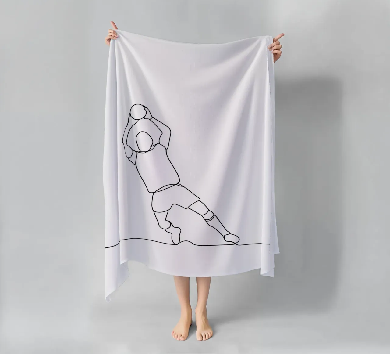 Goalkeeper - Minimalist Line Art beach towel by Viv Line Art