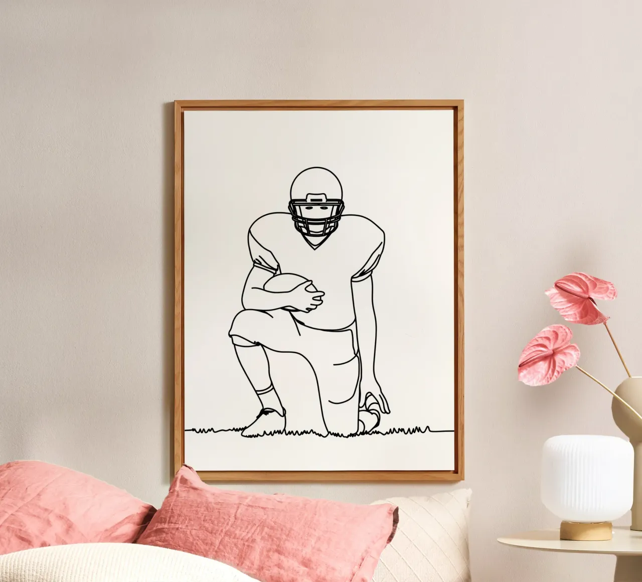 Giocatore di calcio pronto - Line art minimalista alluminio dibond da Viv Line Art