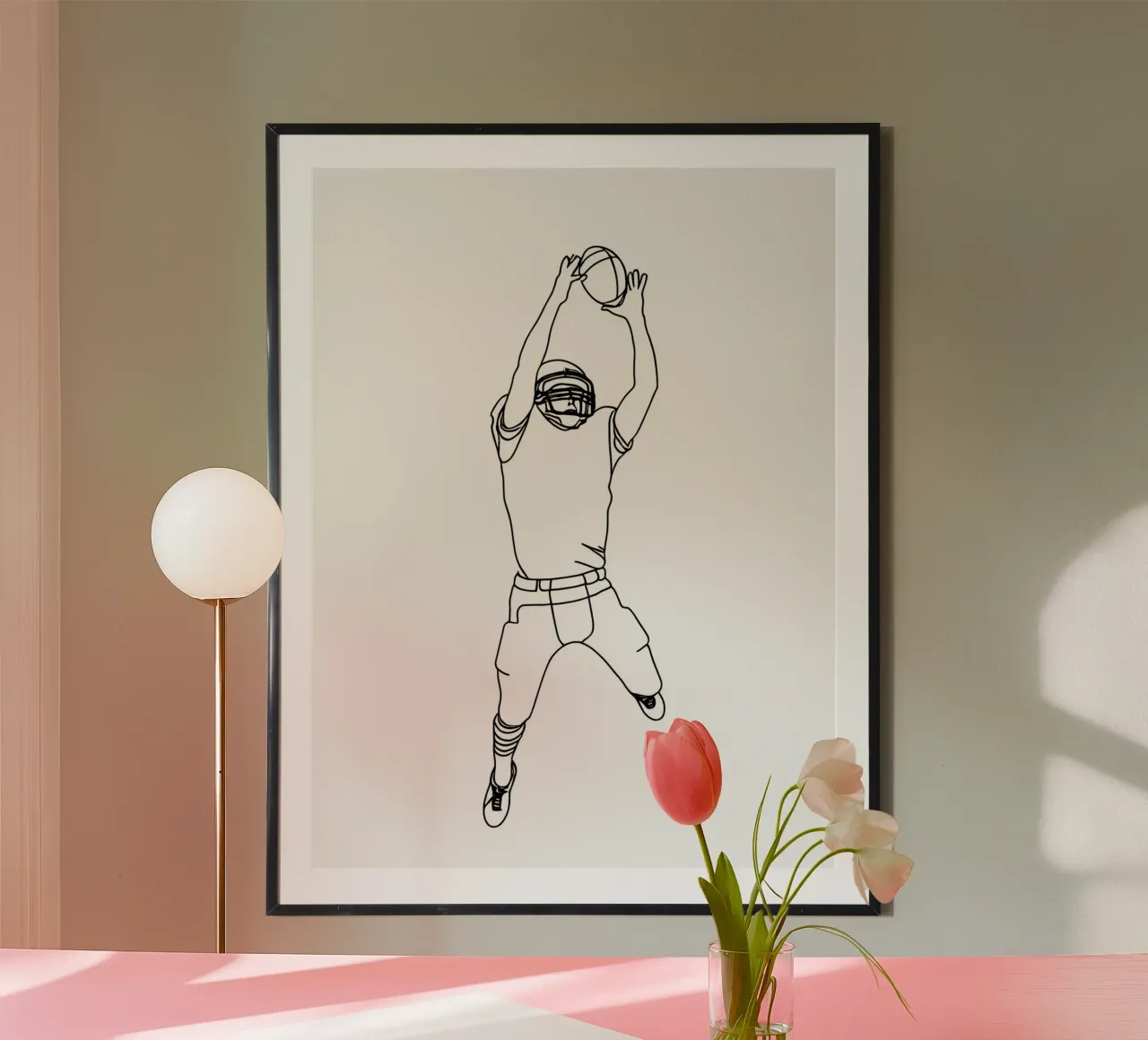 Giocatore di calcio - Line Art minimalista poster con telaio in alluminio da Viv Line Art
