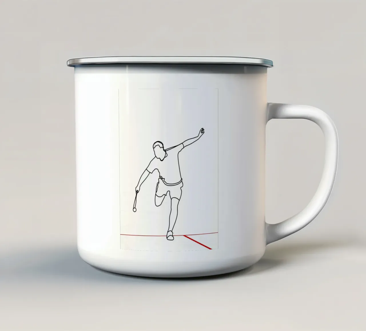 Giocatore di tennis - Line art minimalista tazza in smalto da Viv Line Art