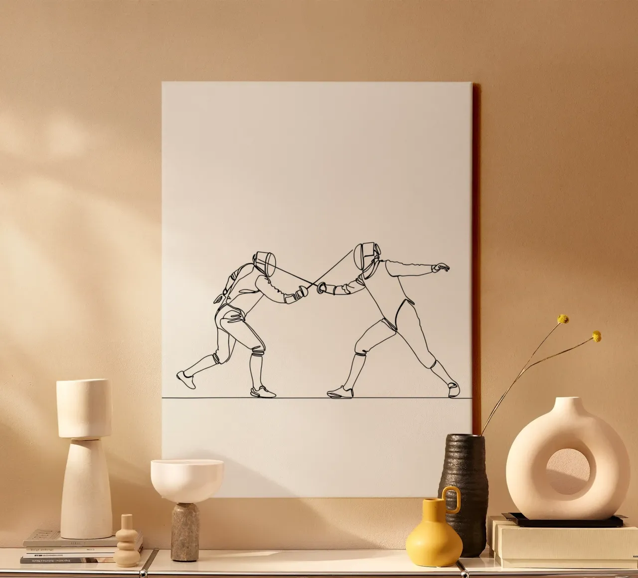 Duello tra schermidori - Line Art minimalista tela con Cornice a cassetta da Viv Line Art