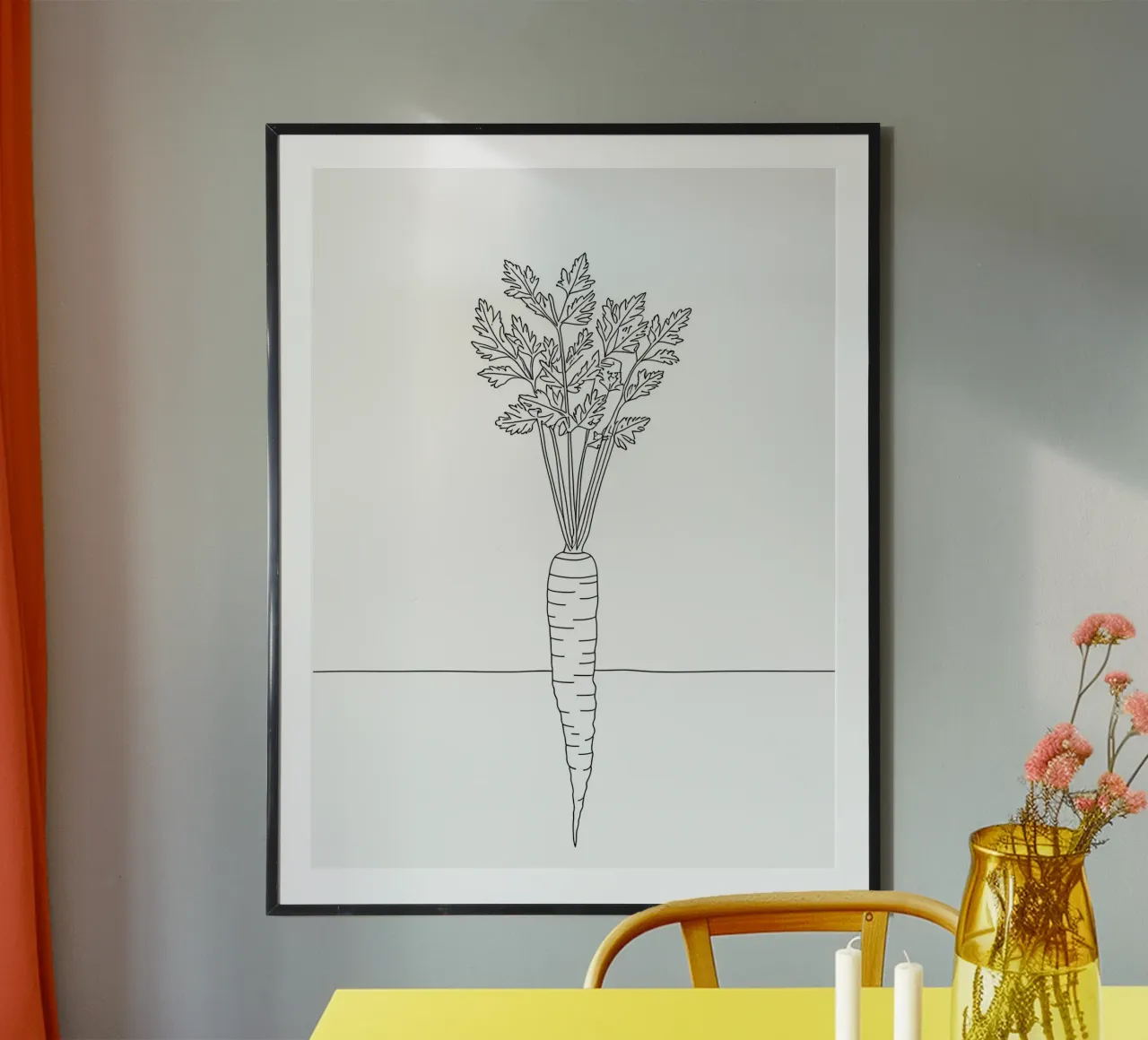 Carota - Line art minimalista di verdure salutari poster da Viv Line Art