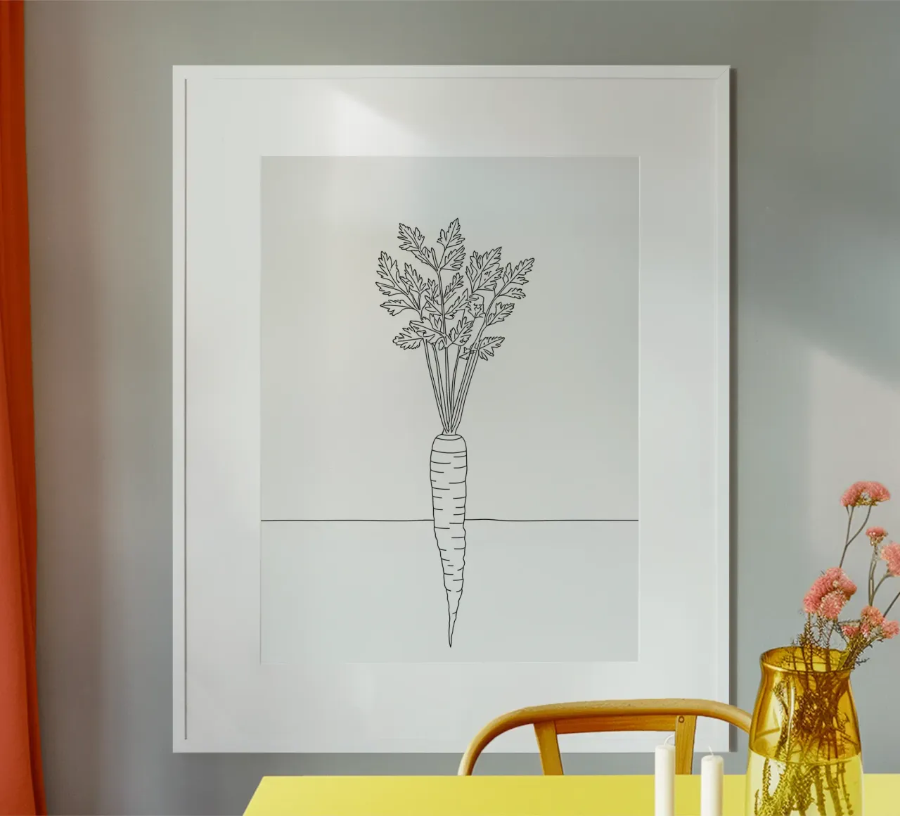 Carota - Line art minimalista di verdure salutari poster da Viv Line Art
