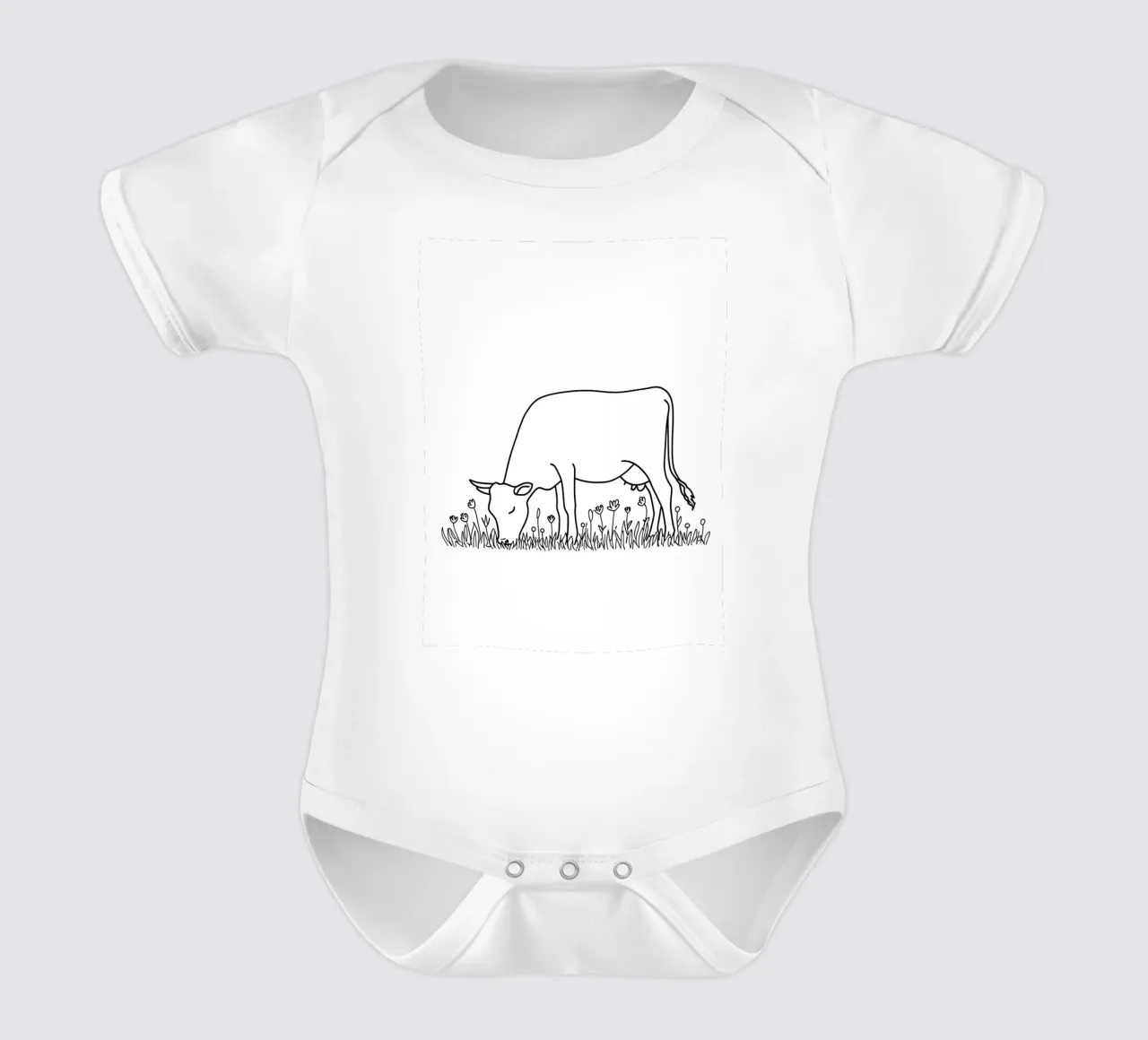 Vache en train de brouter - Dessin au trait minimaliste body bébé de Viv Line Art
