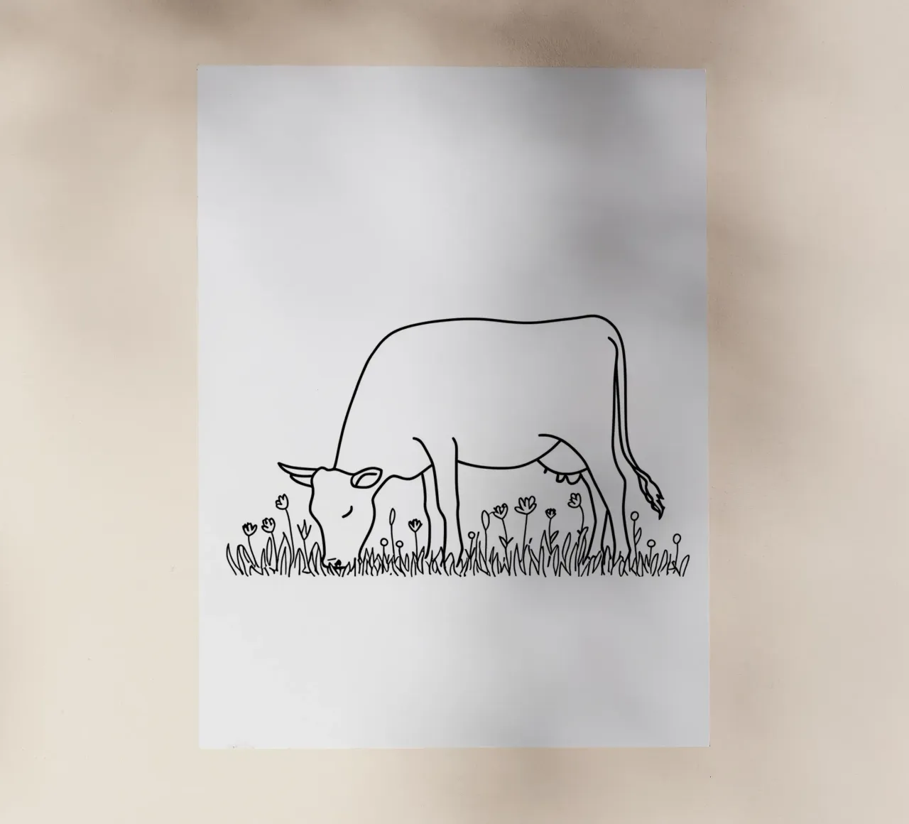 Mucca al pascolo - Line art minimalista pellicola backlit da Viv Line Art