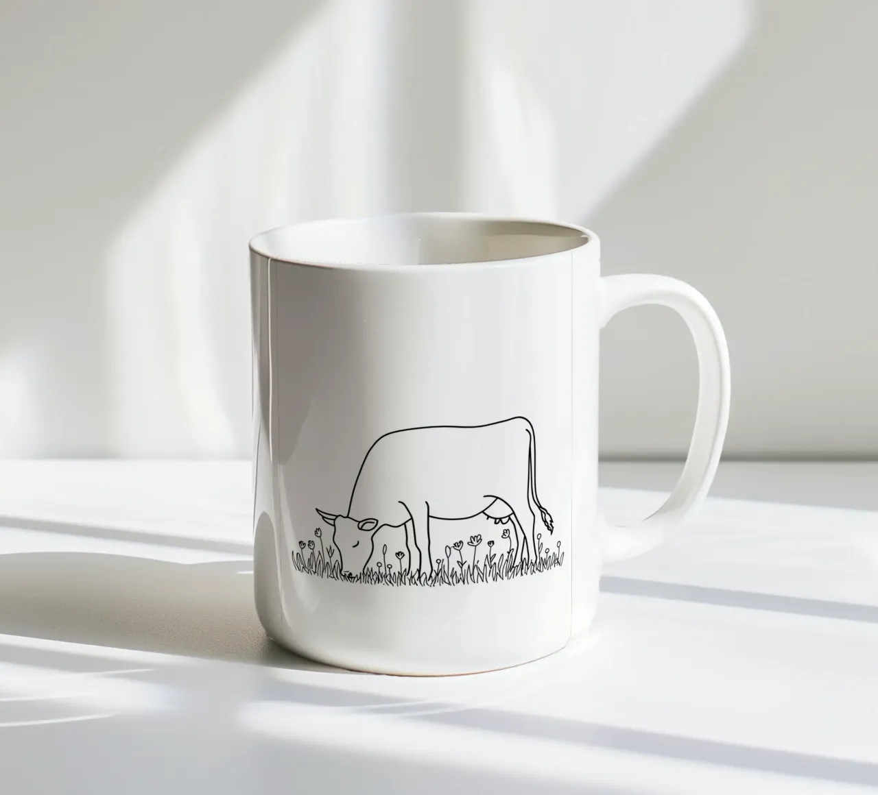Vache en train de brouter - Dessin au trait minimaliste mug en céramique de Viv Line Art