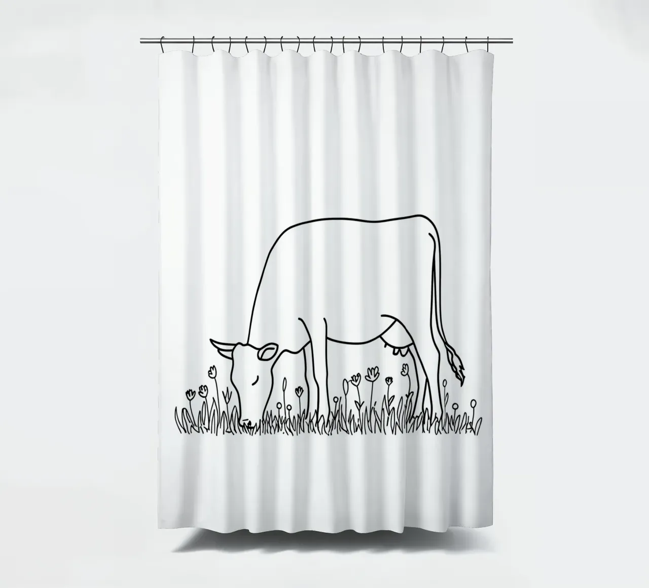 Cow Grazing - Minimalist Line Art shower curtain by Viv Line Art