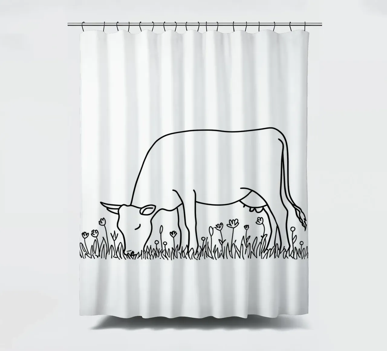 Cow Grazing - Minimalist Line Art shower curtain by Viv Line Art