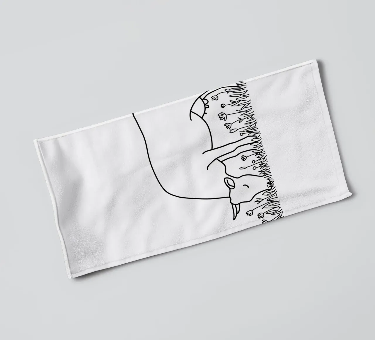 Vache en train de brouter - Dessin au trait minimaliste serviette de bain de Viv Line Art