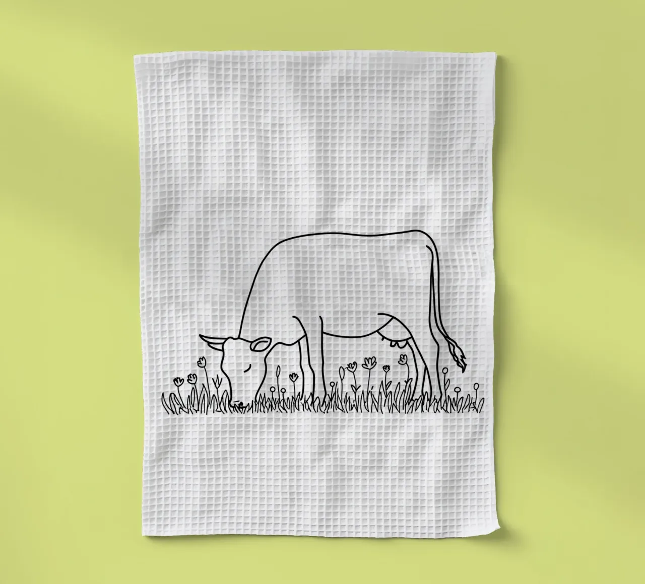 Vache en train de brouter - Dessin au trait minimaliste torchon de Viv Line Art