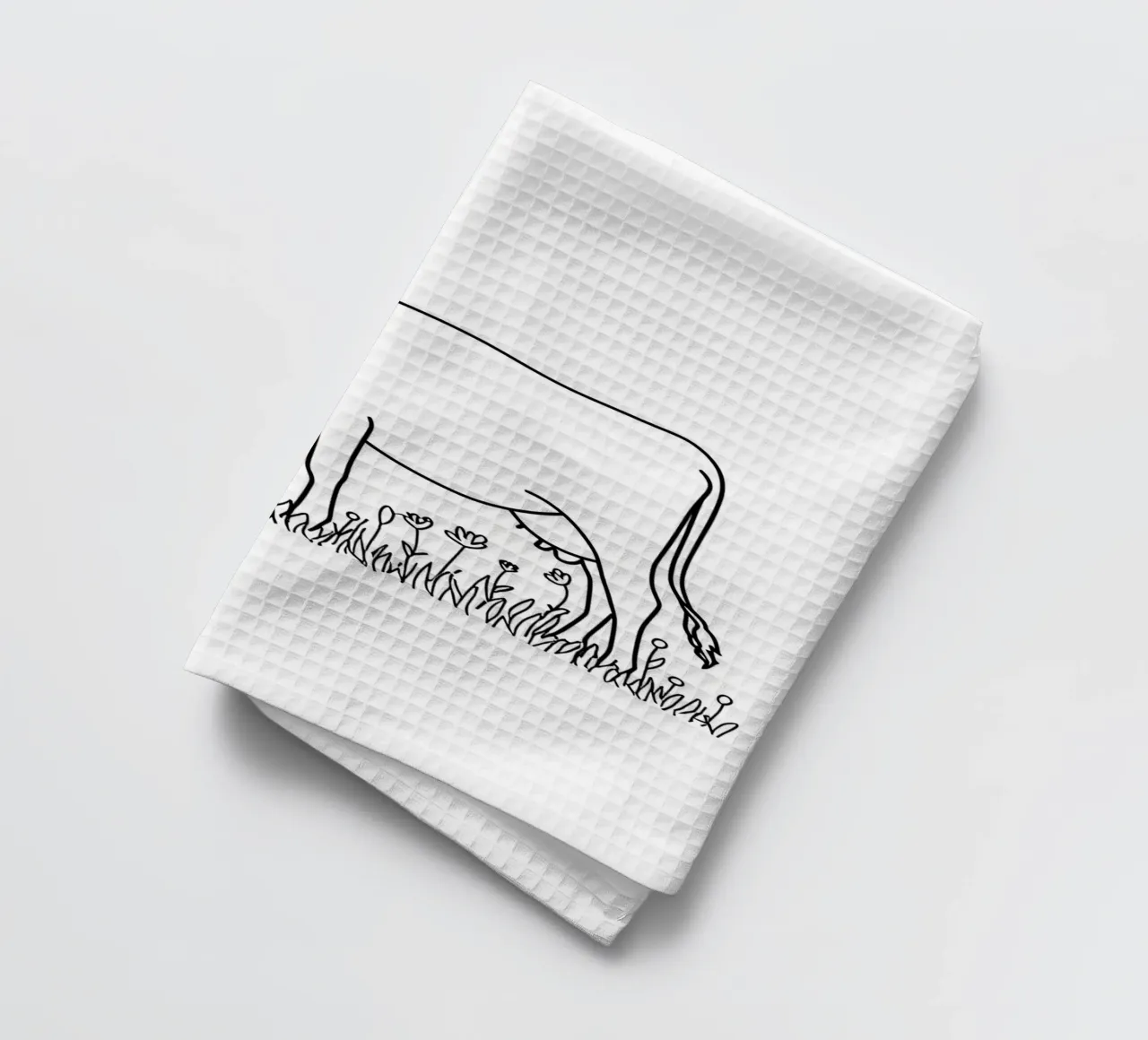 Vache en train de brouter - Dessin au trait minimaliste torchon de Viv Line Art
