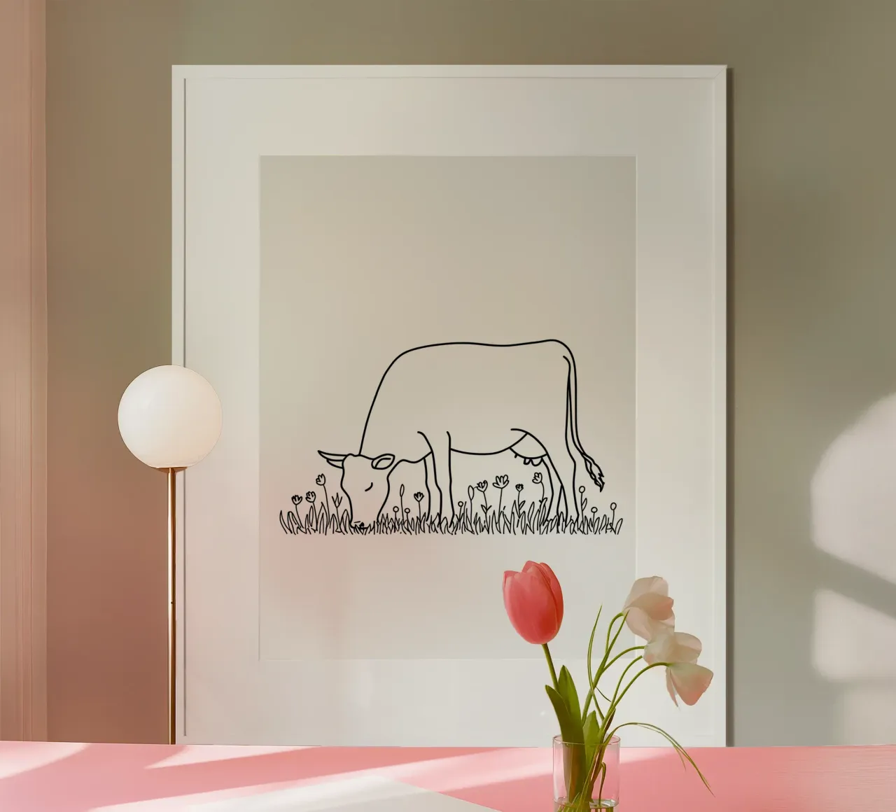 Vache en train de brouter - Dessin au trait minimaliste hahnemühle de Viv Line Art