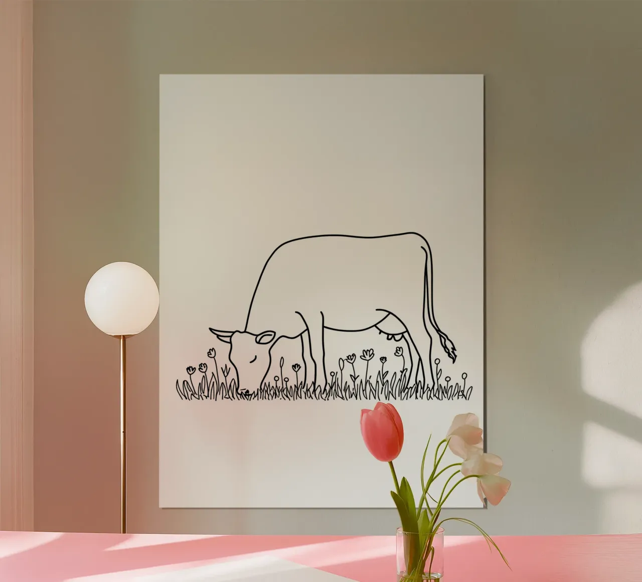 Vache en train de brouter - Dessin au trait minimaliste hahnemühle de Viv Line Art