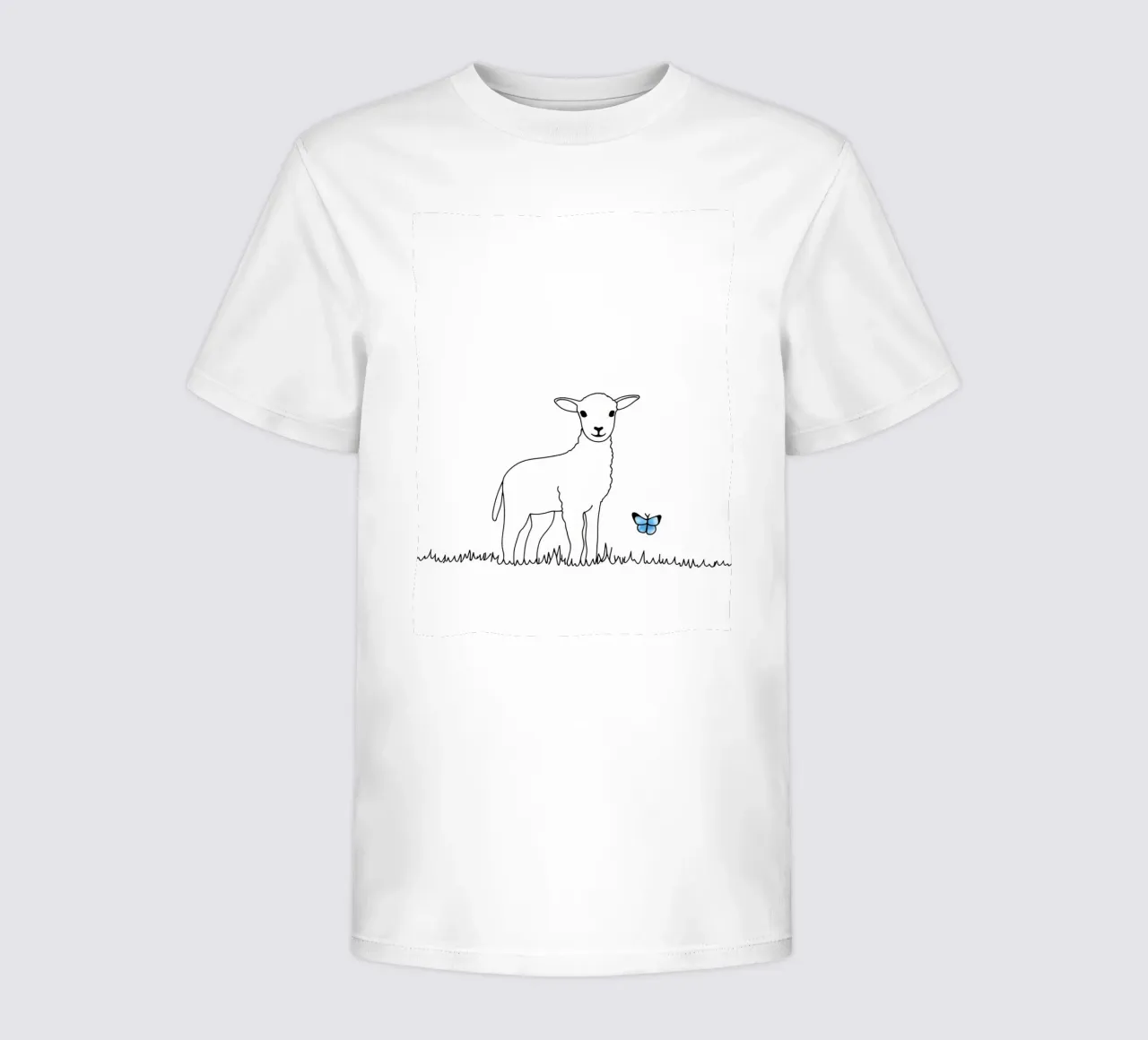 Lamb With Butterfly - Minimalist Line Art kids t-shirt by Viv Line Art