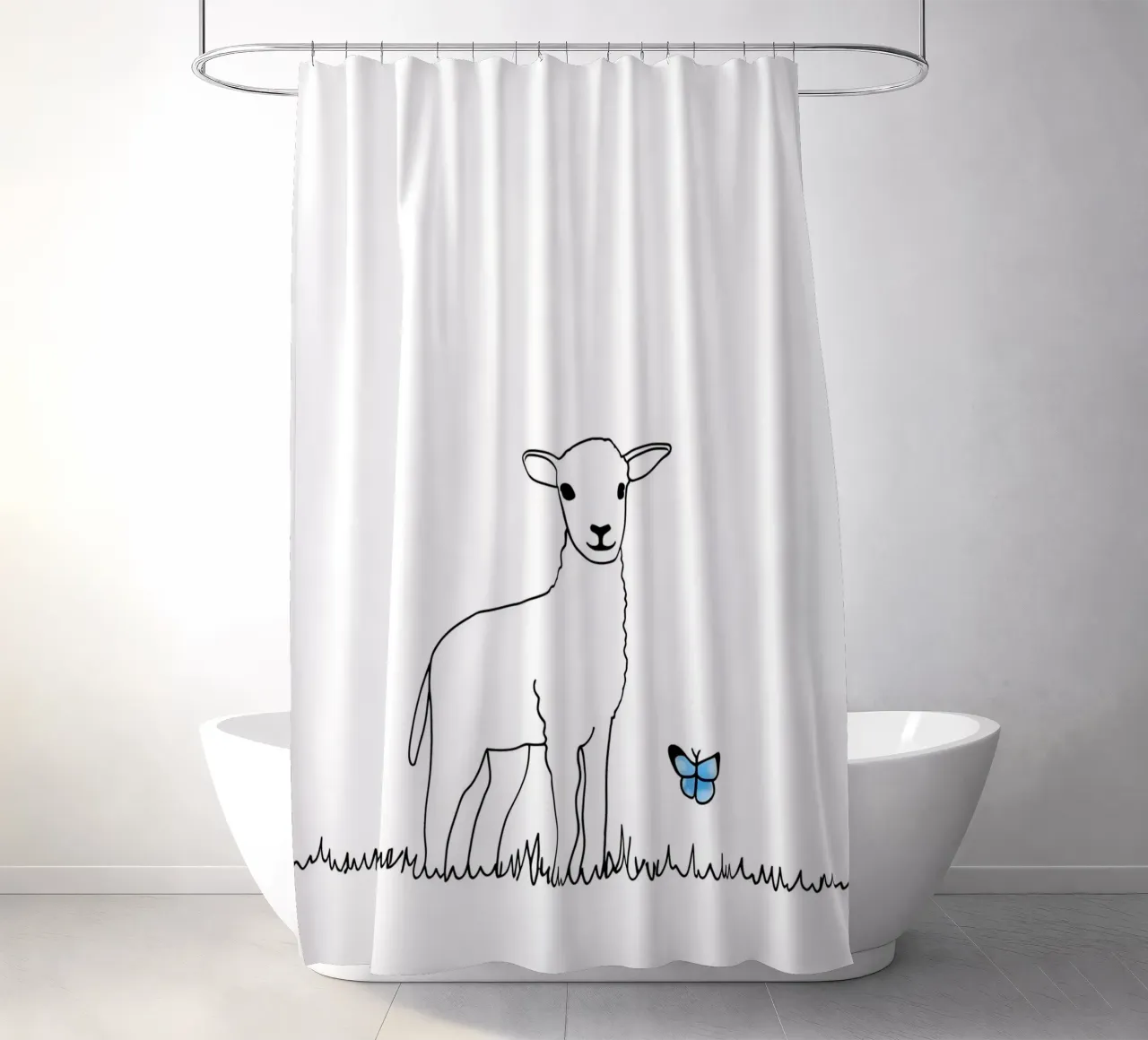 Agnello con farfalla - Line art minimalista tenda da doccia da Viv Line Art