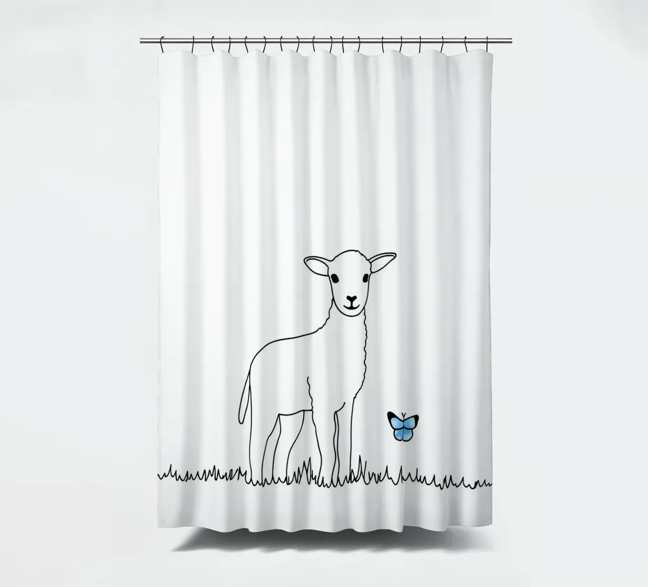 Agnello con farfalla - Line art minimalista tenda da doccia da Viv Line Art