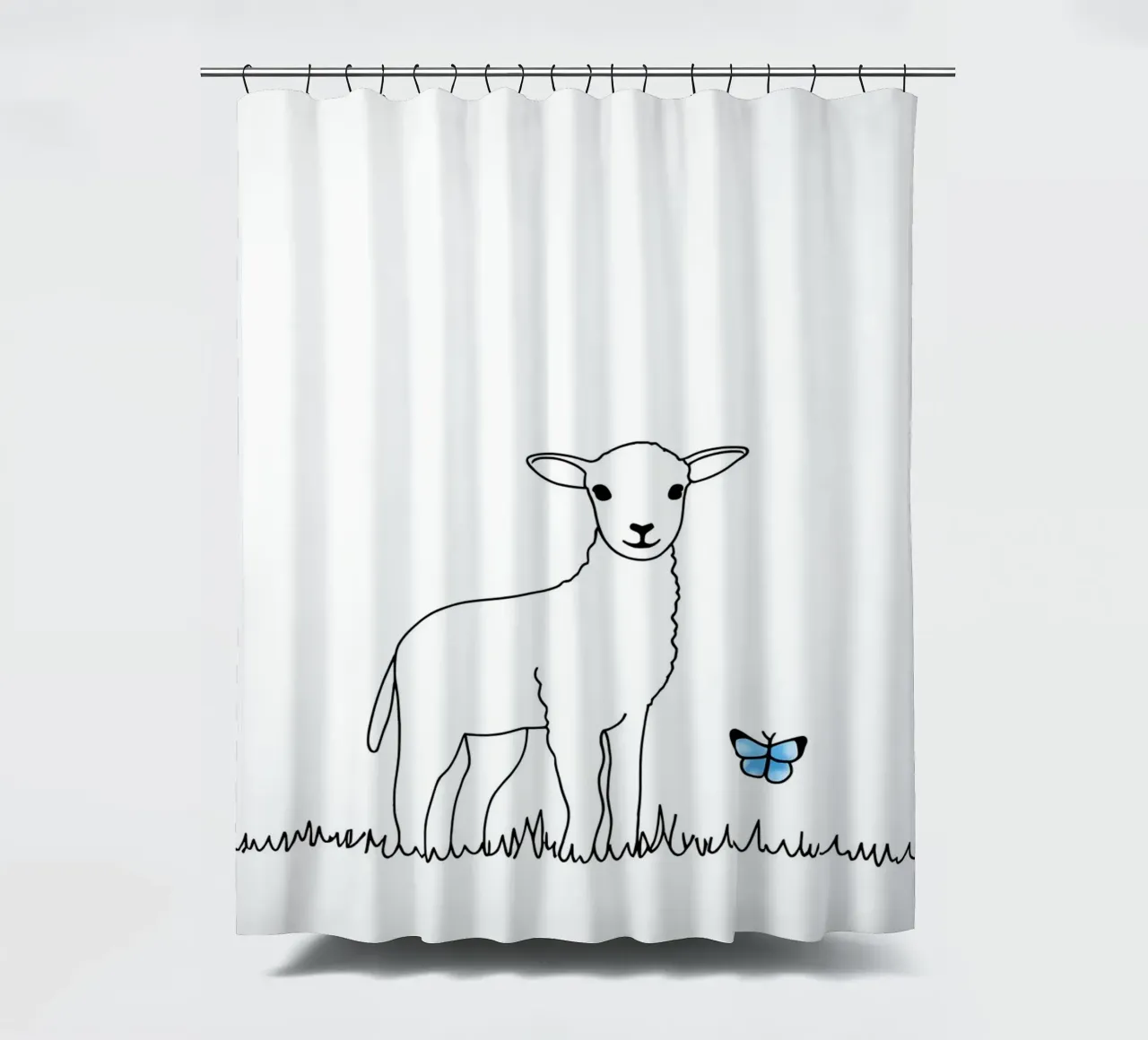 Agnello con farfalla - Line art minimalista tenda da doccia da Viv Line Art